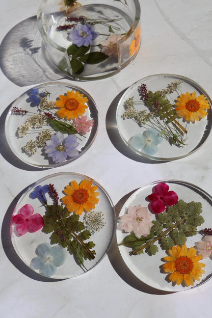 Set of Custom Pressed Flower Coasters: Botanical Flower decor, Wildflower Gift