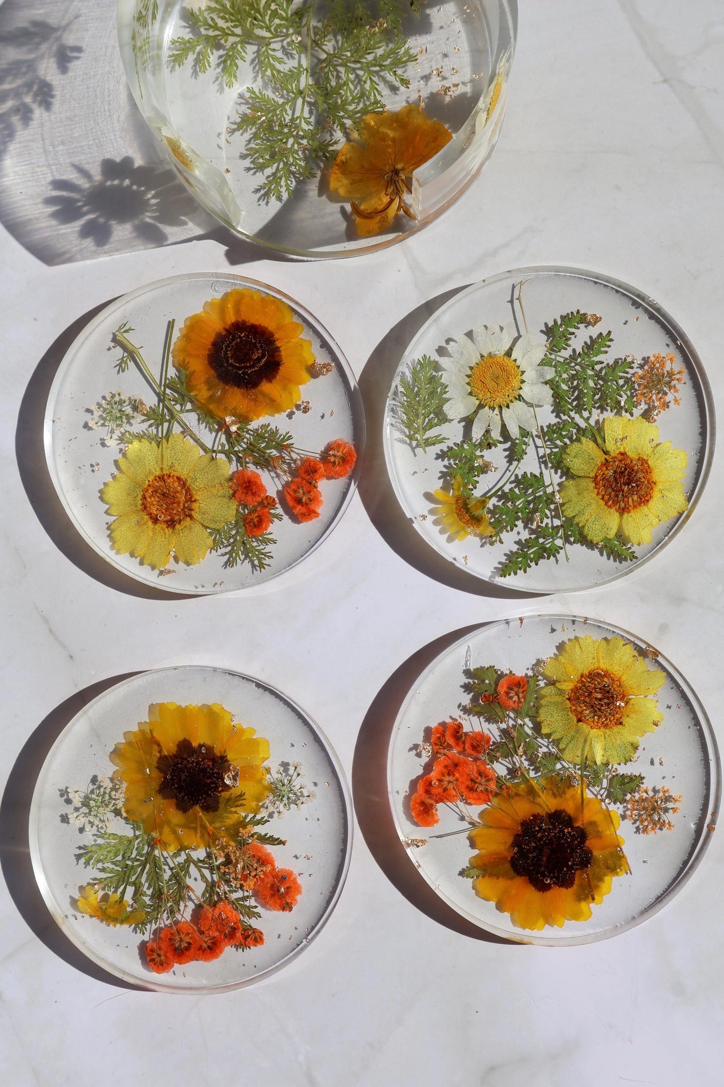 Set of Custom Pressed Flower Coasters: Botanical Flower decor, Wildflower Gift